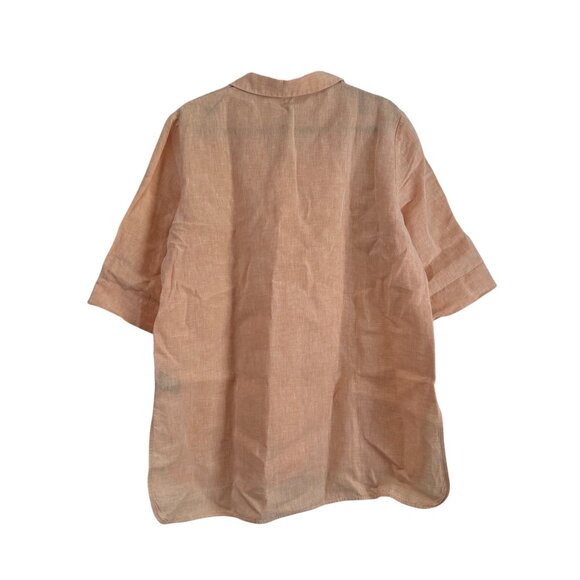 Lafayette 148 NY Creamsicle Linen Short Sleeve Button Shirt Womens Medium - Picture 4 of 6